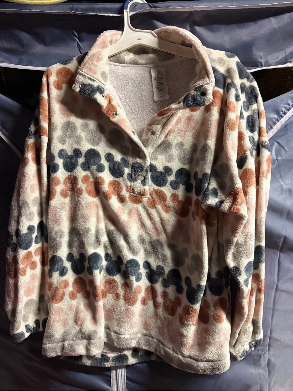 Disney Cream Fleece Pullover with Pink & Blue Mickey Pattern